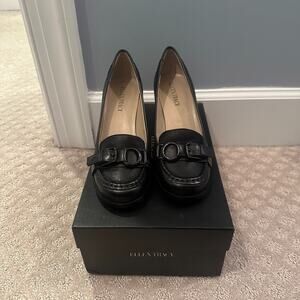 Ellen Tracy Womens Dalton Heels Black Leather Size 6 Block Heel Career Business